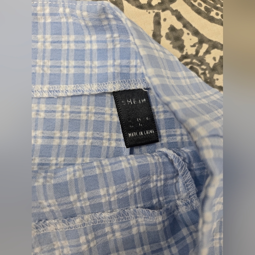 SHEIN Blue and White Plaid Mini Skirt - Picture 4 of 4